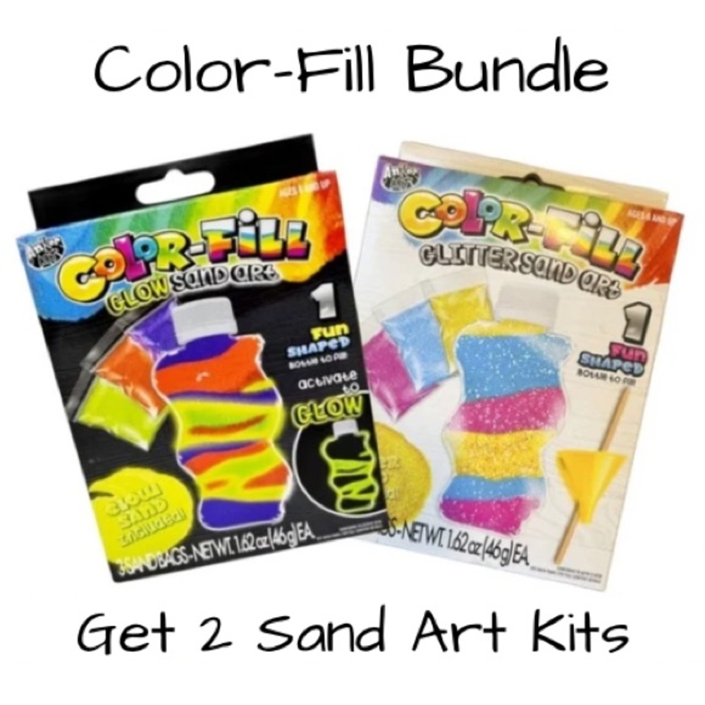 2 Pack Color-Fill Bundle 1 Glow Sand Art Kit + 1 Glitter Sand Art Kit